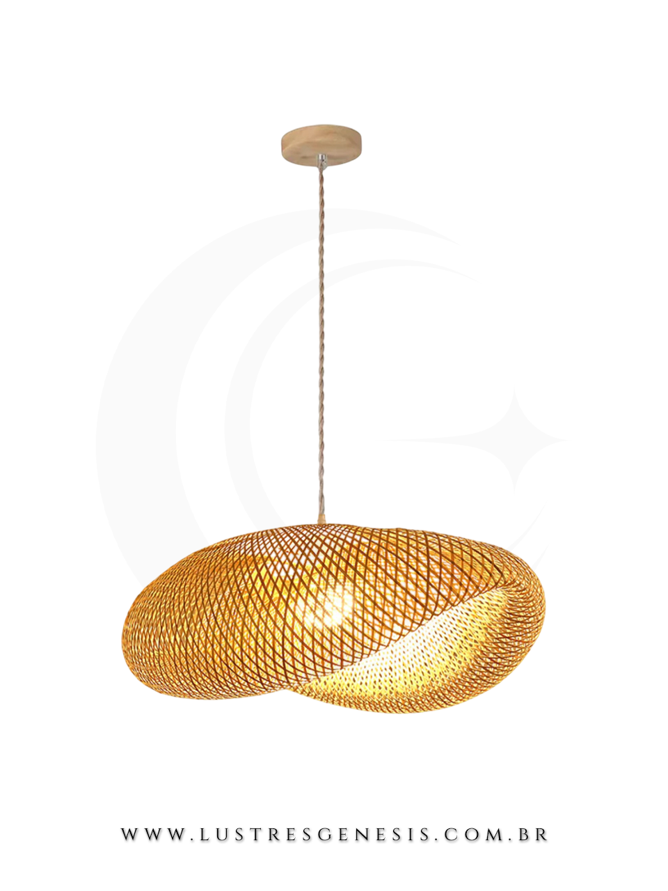 Pendente artesanal Borneu em palha natural, ideal para balc&atilde;o de cozinha e &aacute;rea gourmet, com design moderno e ilumina&ccedil;&atilde;o aconchegante.
